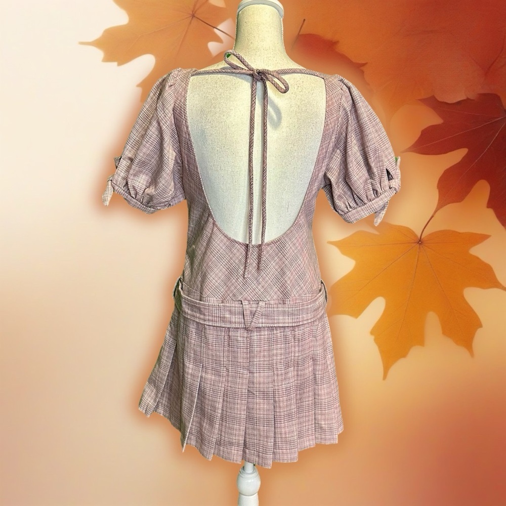 NWOT Free People ‘Sevi’ Plaid Belted Mini Dress in “Gray & Pink Combo” Sz Small - Picture 11 of 16
